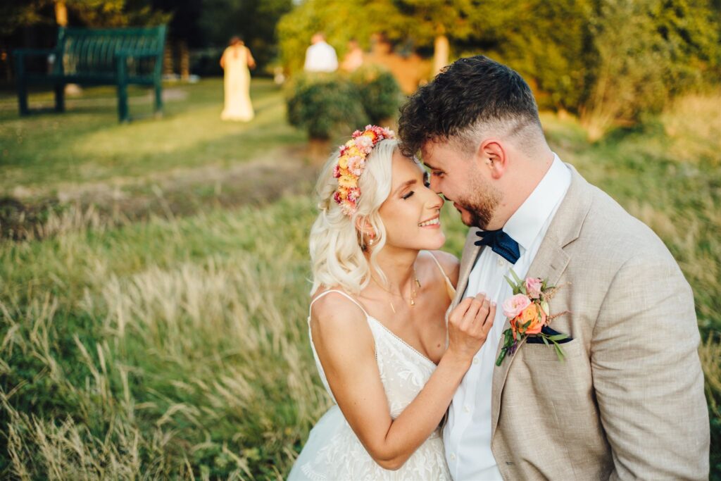 Tequila sunslrise headband worn by a bride on her wedding day
