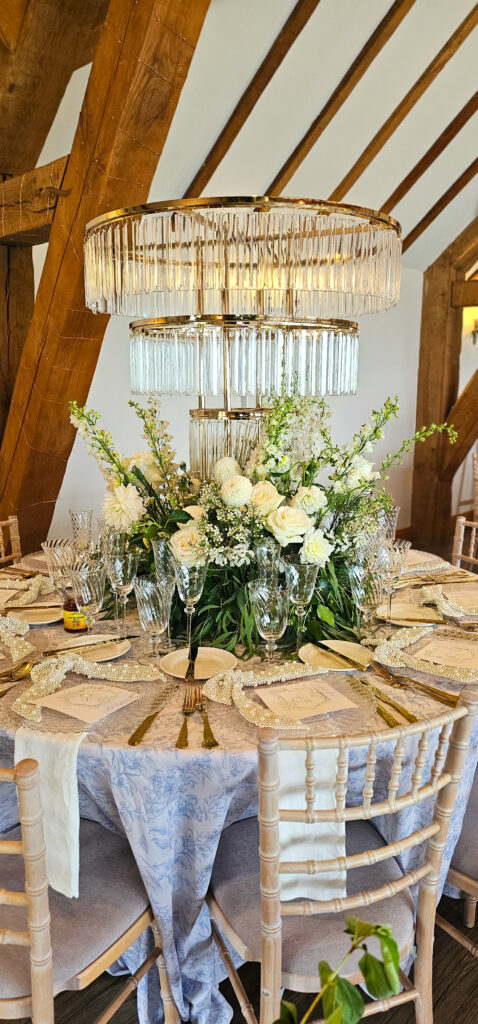 Wedding breakfast table floral arrangement